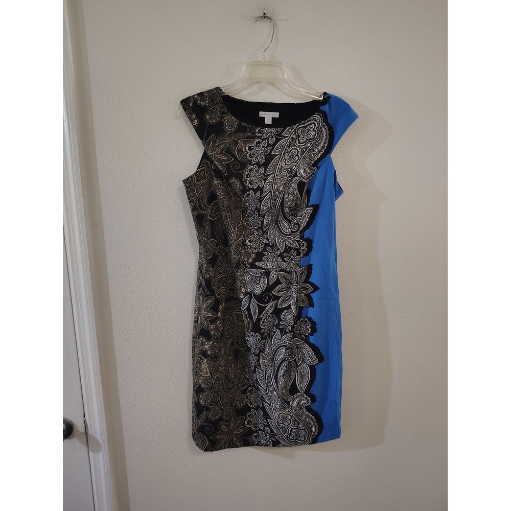 New York & CompanyBlue Black Paisley Floral Sheath Dress Size 8 Sleeveless